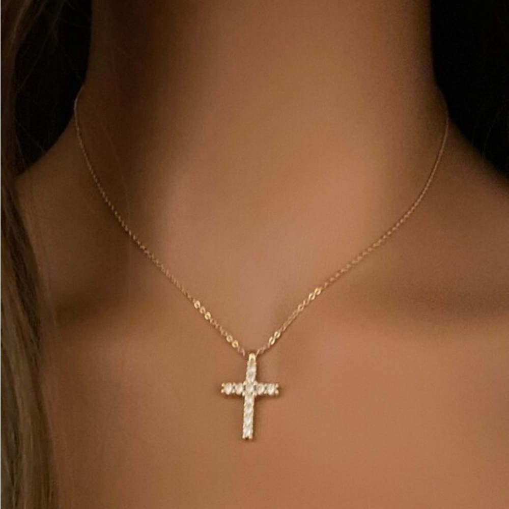 18k Gold Plated Cubic Zirconia Cross Necklace Pendant Necklace Minimalist